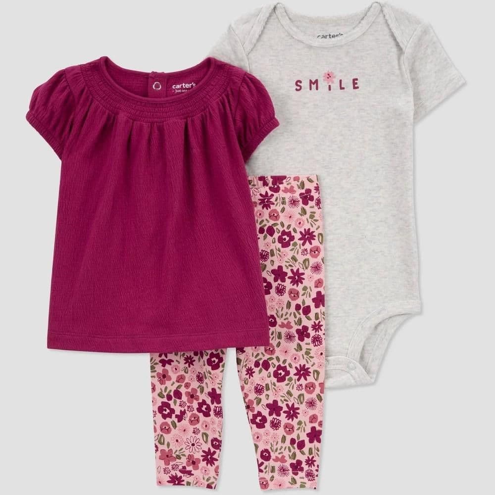 #1434 6M Carter's Baby Girls' Plum FloralTop & Bottom Set - Gray/Purple - Default