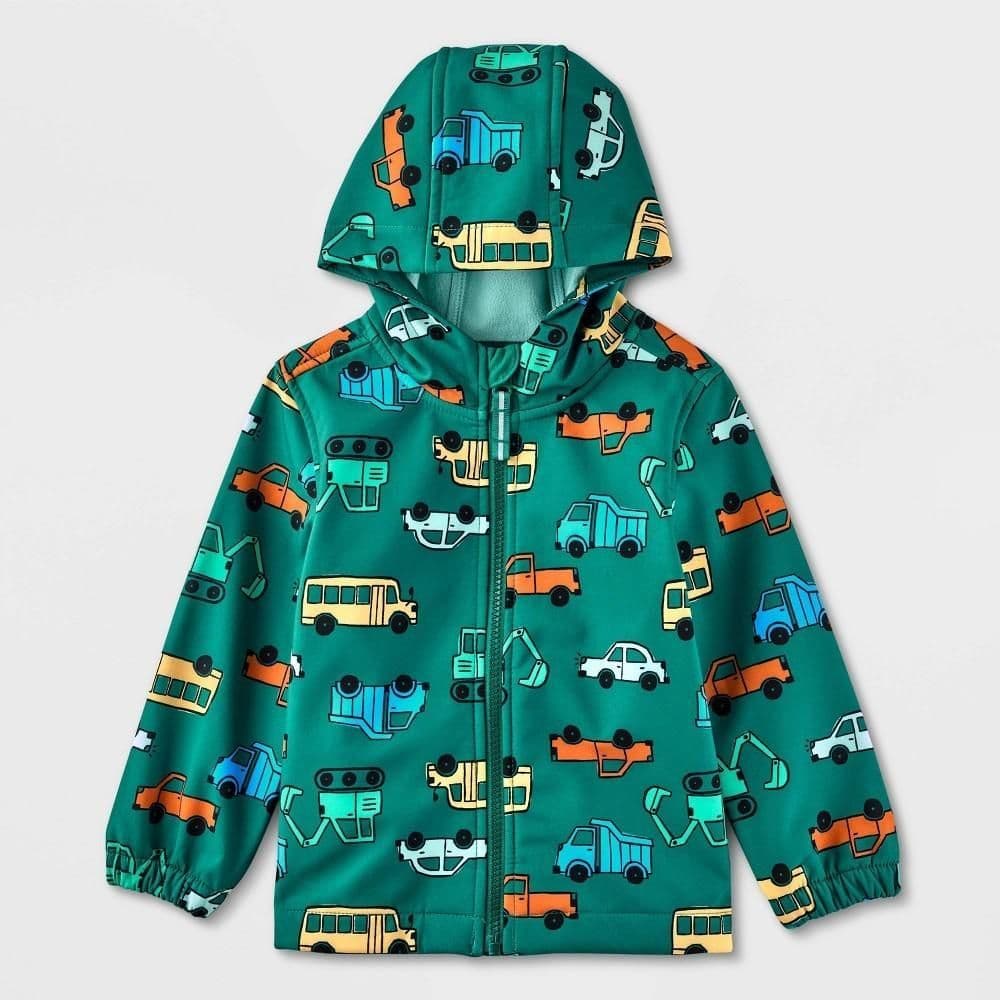 #2956 4T Toddler Boys' Vehicle Printed Softshell Jacket - Cat & Jack Dark Green - Default