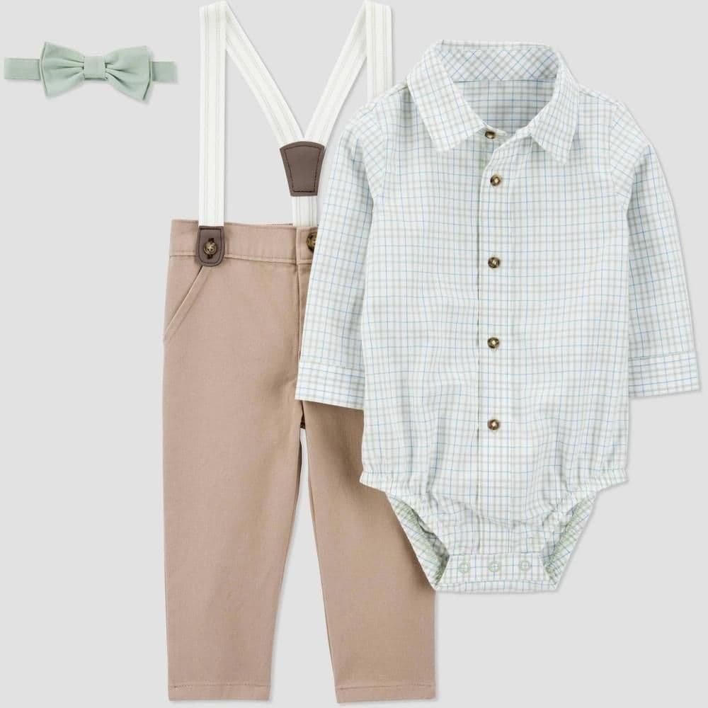 #8247 9M Carter's Just One You Baby Plaid Suspender Top & Bottom Set - Green - Default