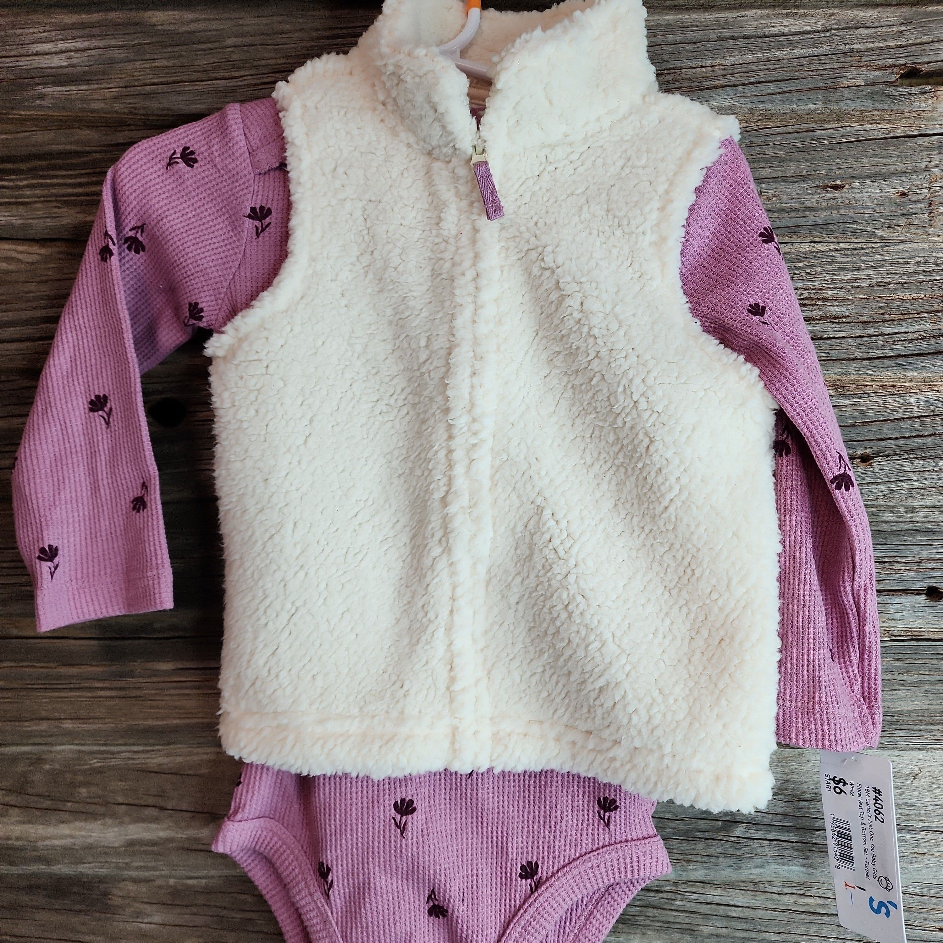 #4062 18M Carter's Just One You Baby Girls' Floral Vest Top & Bottom Set - Purple/White - Default