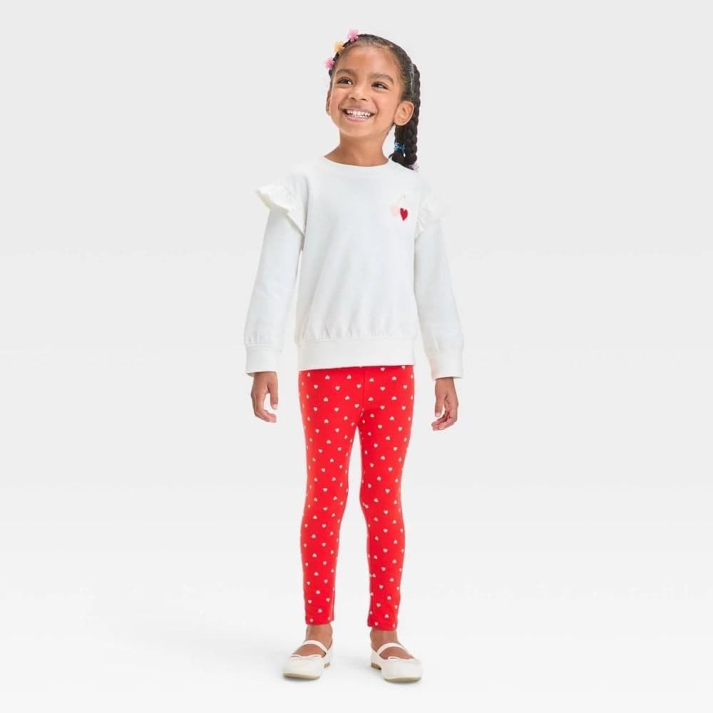 #3078 4T Toddler Girls' Valentine Day Long SleeveTop & Bottom Cherry Set - Cat & Jack Cream - Default