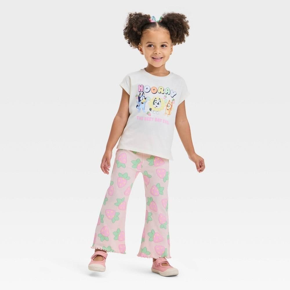 #9165 5T Toddler Girls' 2pc Bluey Strawberry Hooray Top & Pants Set - Cream/Orange - Default