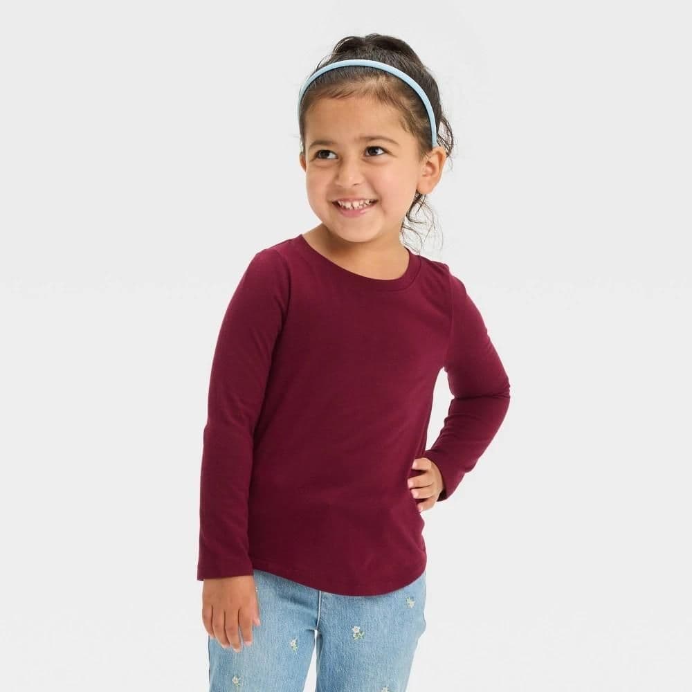 #4155 18M Toddler Girls' Long Sleeve T-Shirt - Cat & Jack Burgundy - Default