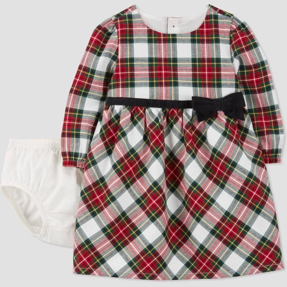 #2041 18M Carter's Baby Girls' Plaid Dress with Bow - Red/Black - Default