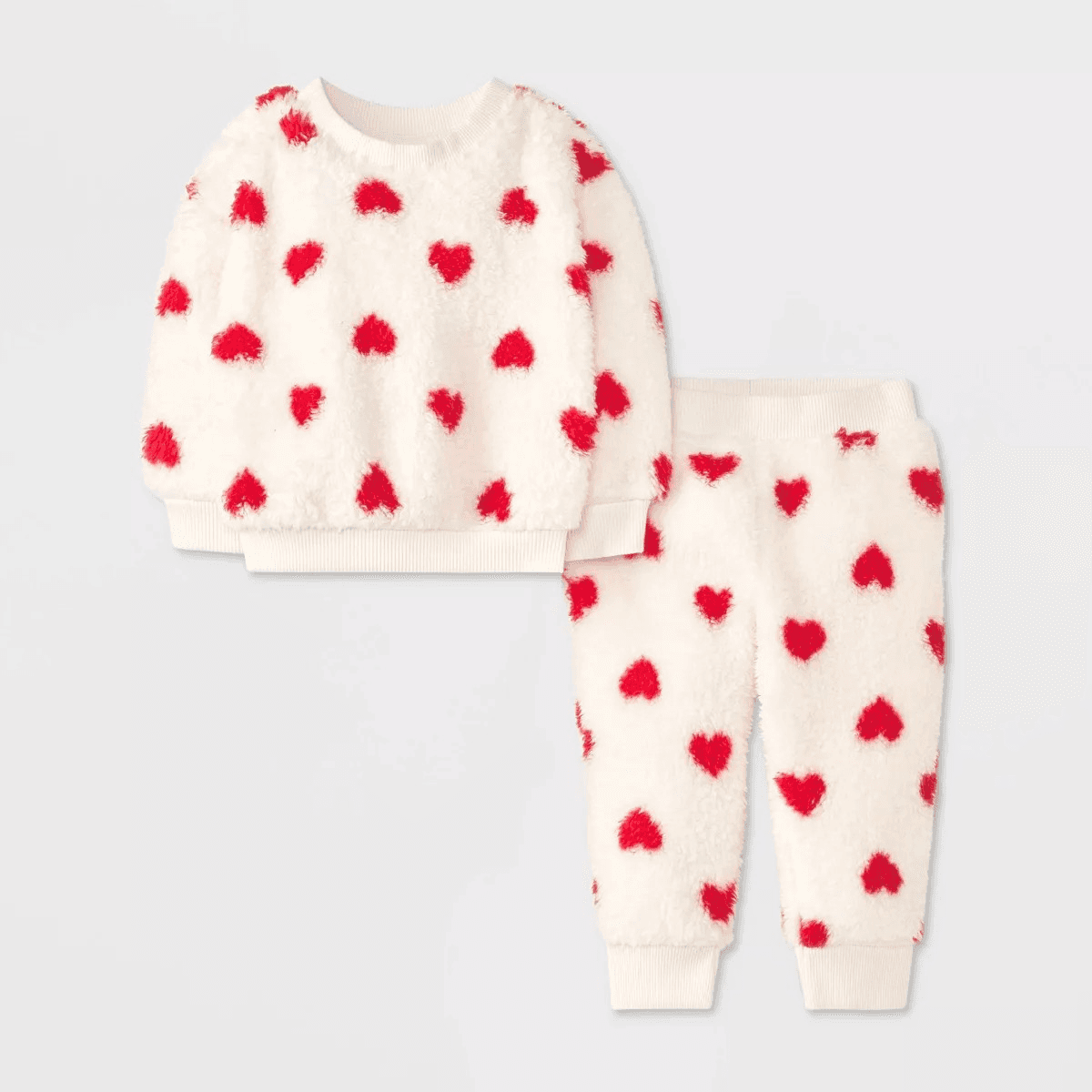 #2248 24M Baby Printed Heart CozyTop & Bottom Set - Cat & Jack Cream - Default