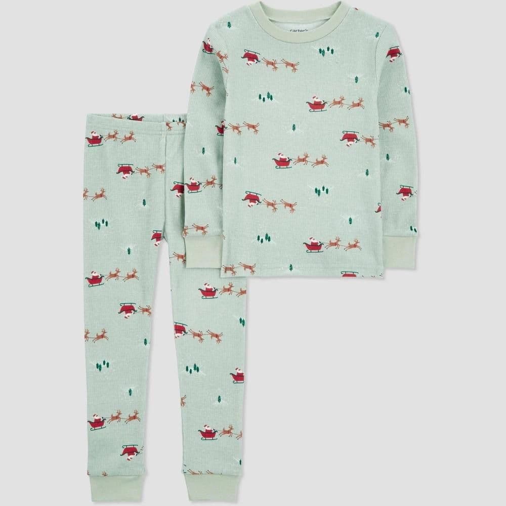 #2812 4T Carter'sToddler 2pc Cotton Long Sleeve Santa Sleigh Christmas Pajama Set - Green - Default