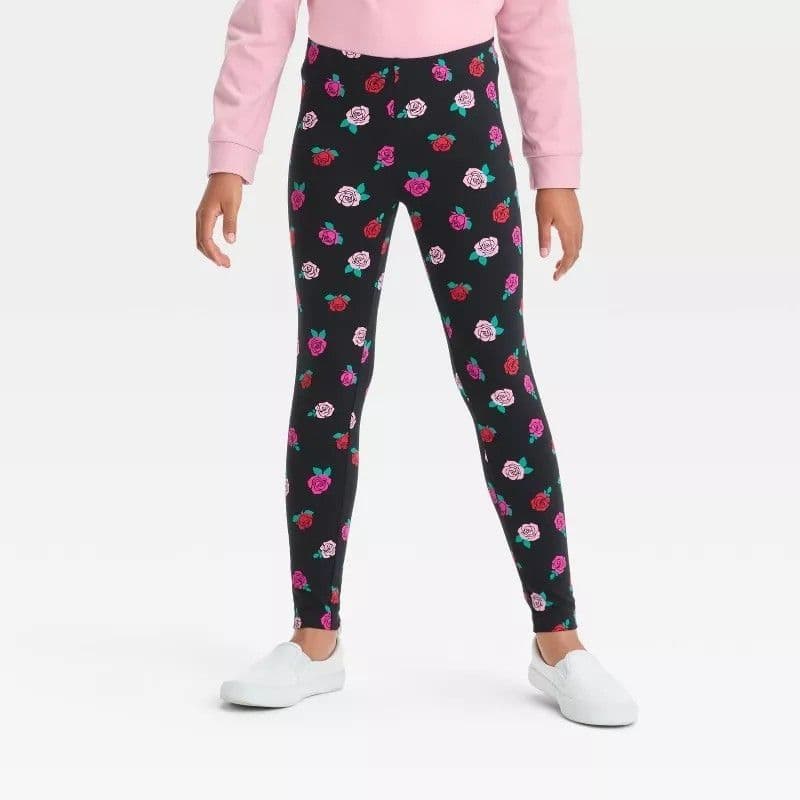 #5732 XL Girls' Floral Valentine's Day Leggings - Cat & Jack Black - Default