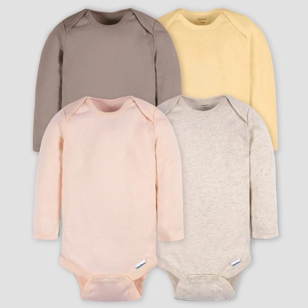 #3555 0-3M Gerber Baby 4pk Long Sleeve Onesies - Pink - Default