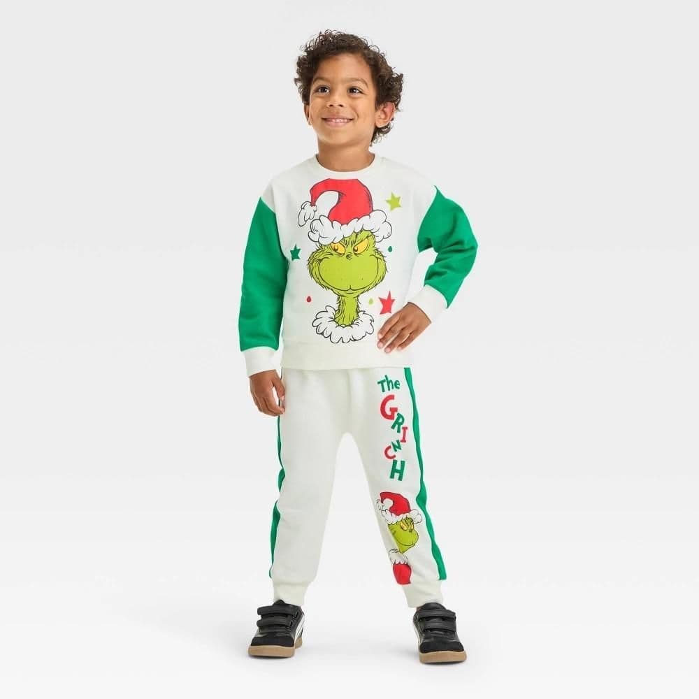 #2673 3T Toddler Boys'The Grinch 2pc Christmas CollectionTop and Bottom Set - Ivory - Default
