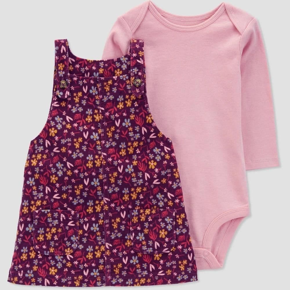#1067 Newborn Carter's Baby Girls' Plum Floral Jumper Coordinate Set - Pink - Default