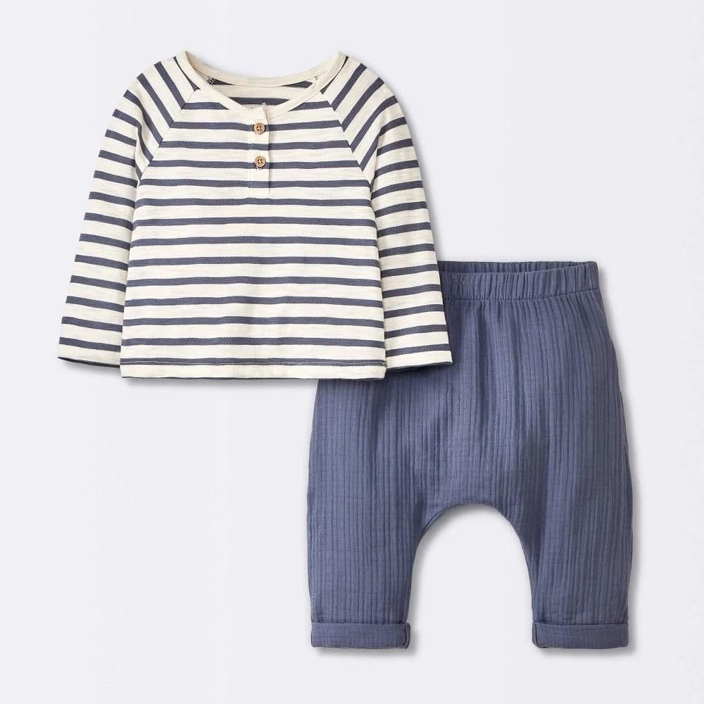 #8193 6-9M Baby Boys' Striped Jersey T-Shirt & Pants Set - Cloud Island Blue - Default