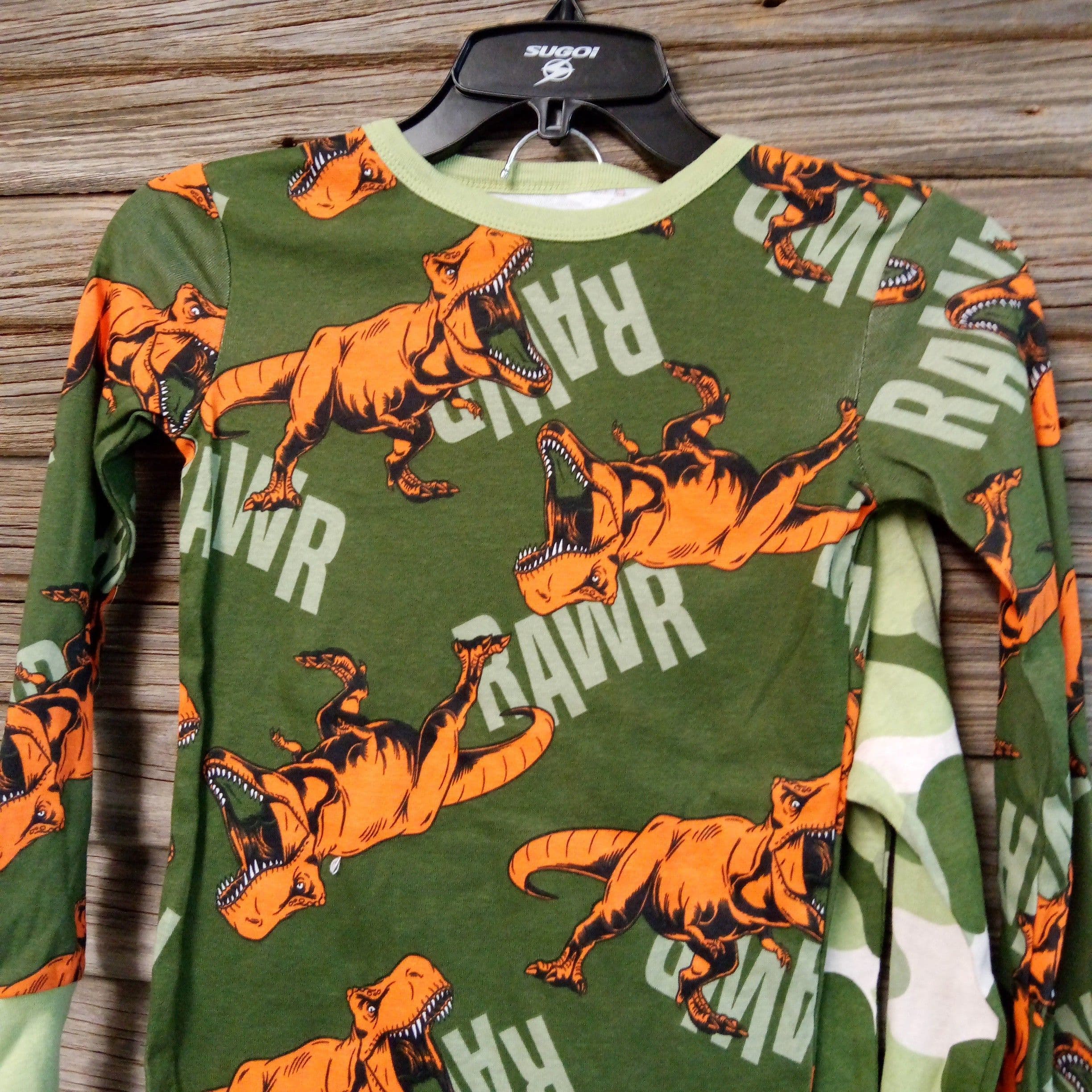 #4851 Size 8 Boys' Jurassic World Dinosaur 4pc Long Sleeve Cotton Snug Fit Pajama Set - Green - Default