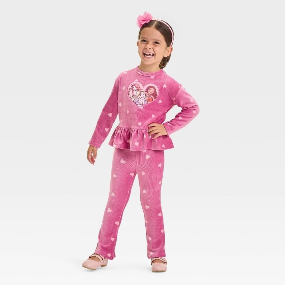 #4000 18M Baby Girls' Disney Princess 2pc Cozy Ribbed Velour Top and Bottom Set - Pink - Default
