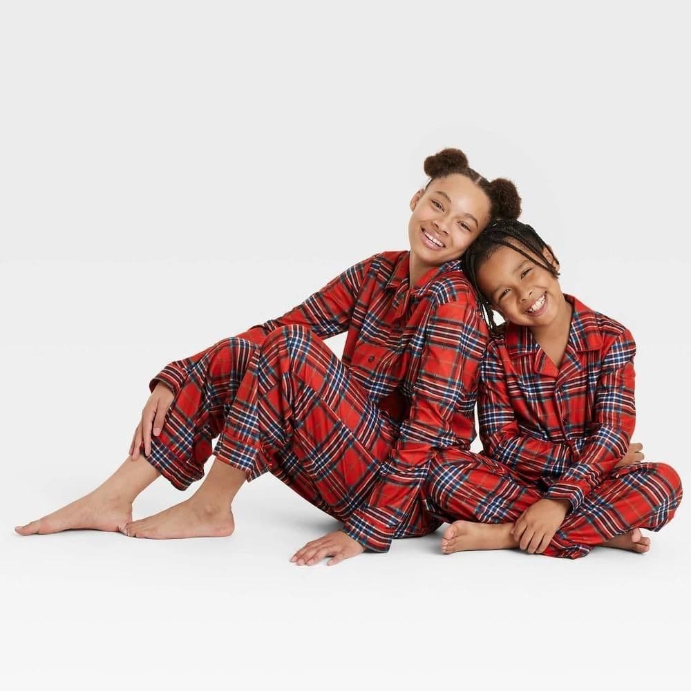 #5644 Large Kids' Plaid Holiday Matching Family Pajama Set - Wondershop Red - Default