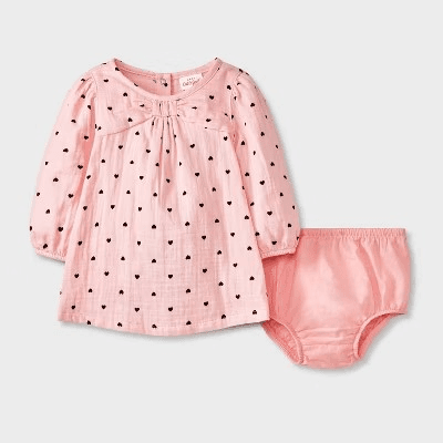 #8203 6-9M Baby Girls' Dotted Gauze Dress - Cat & Jack Pink - Default