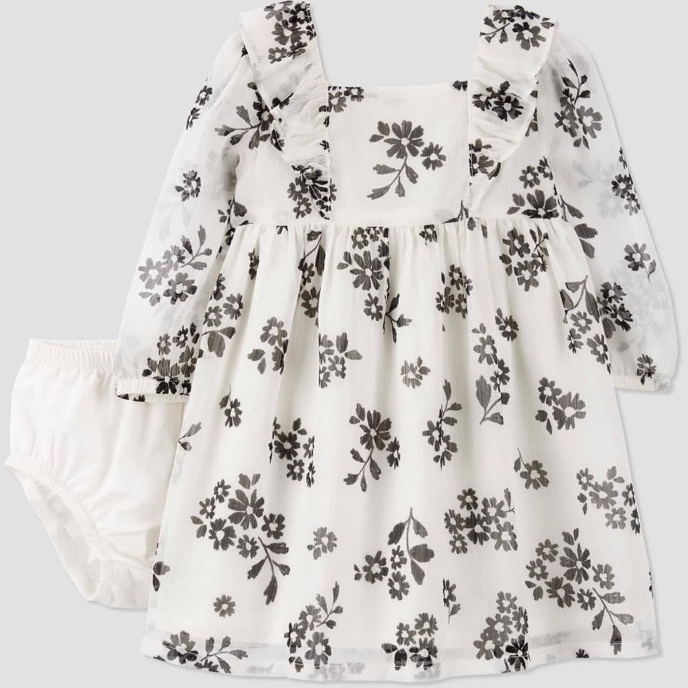 #8096 3M Carter's Just One You Baby Girls' Floral Ruffle Dress - White/Black - Default