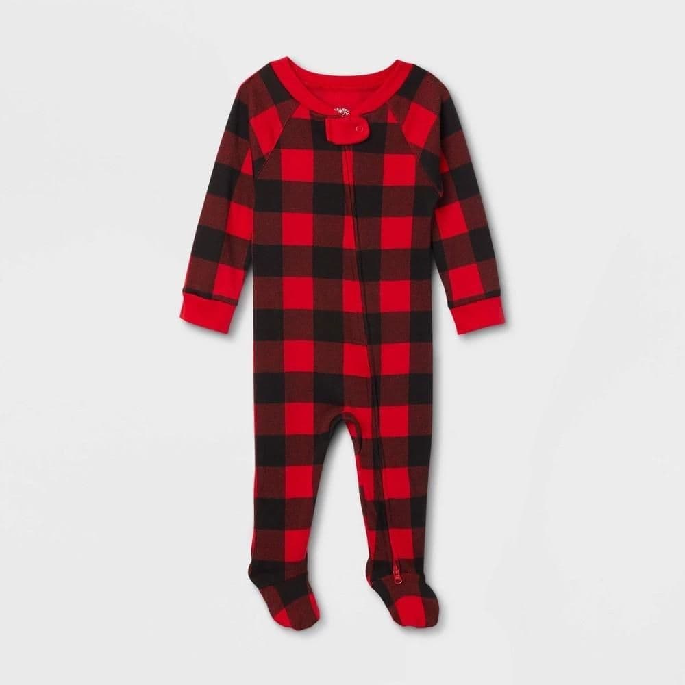 #1487 6-9M Baby Buffalo Check Holiday Matching Family Pajama Union Suit - Wondershop Red - Default