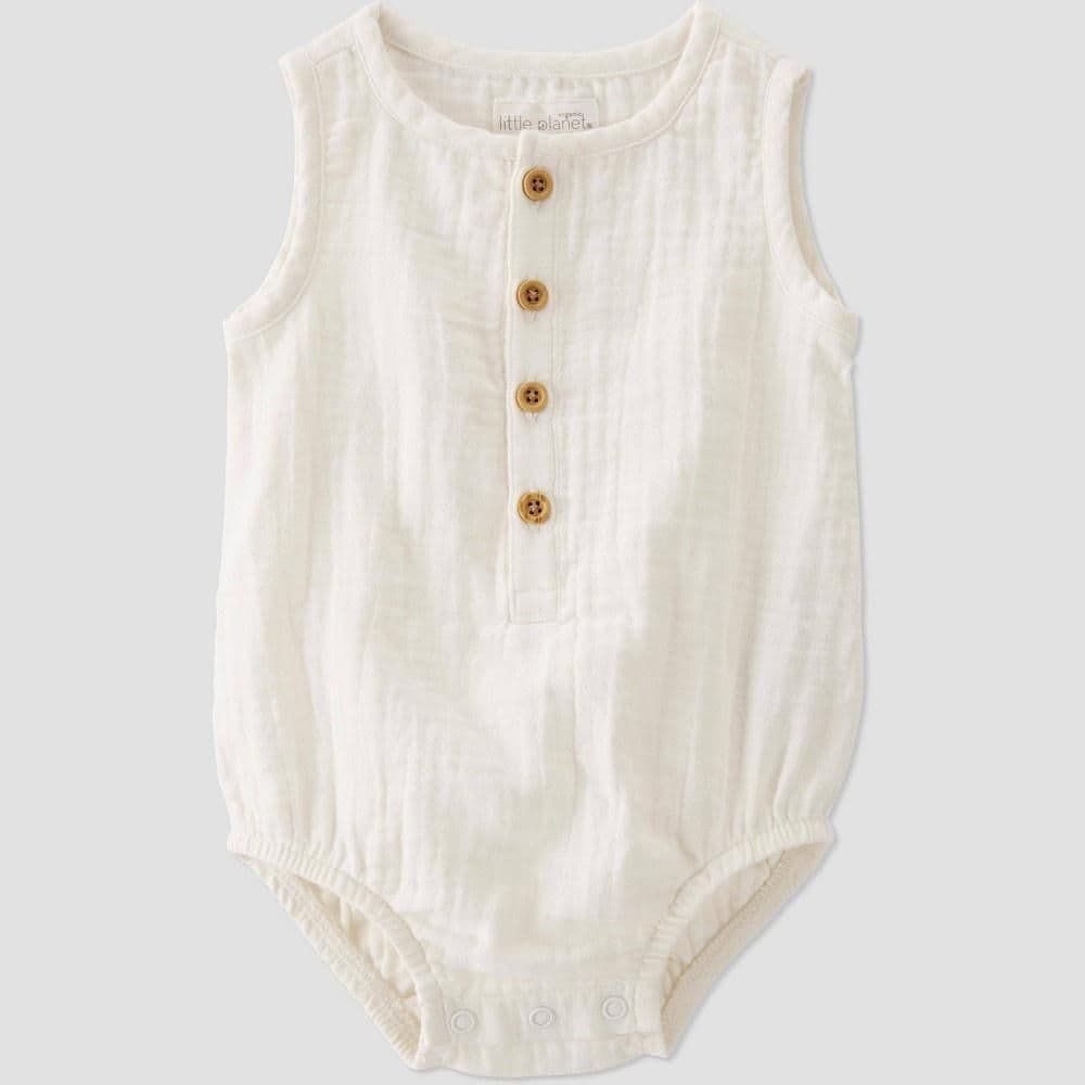 #3611 3M Little Planet by Carter's Organic Baby Gauze Bubble Jumpsuit - White - Default