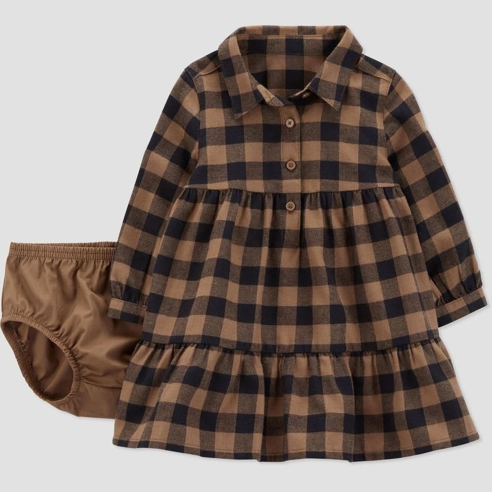 #3584 3M Carter's Just One You Baby Girls' Plaid Dress - Brown/Black - Default