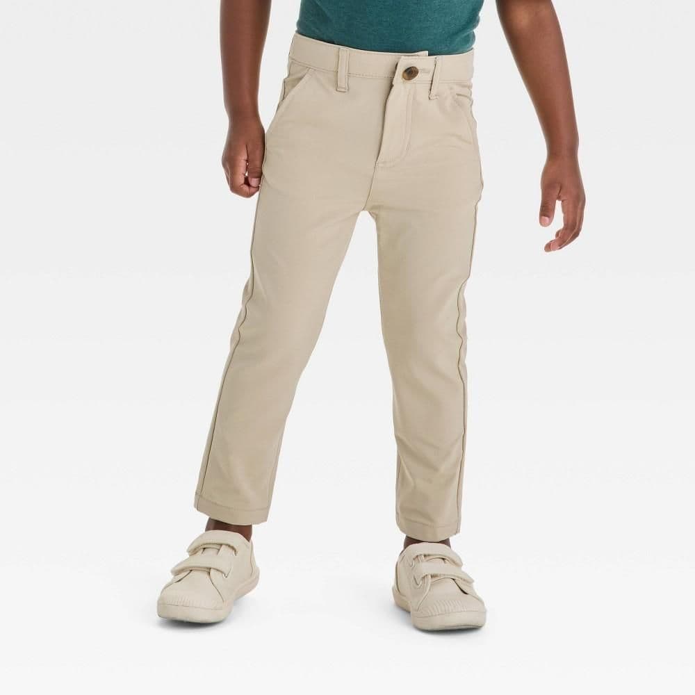 #9008 4T Toddler Boys' Quick Dry Button- Front Chino Pants - Cat & Jack Beige - Default