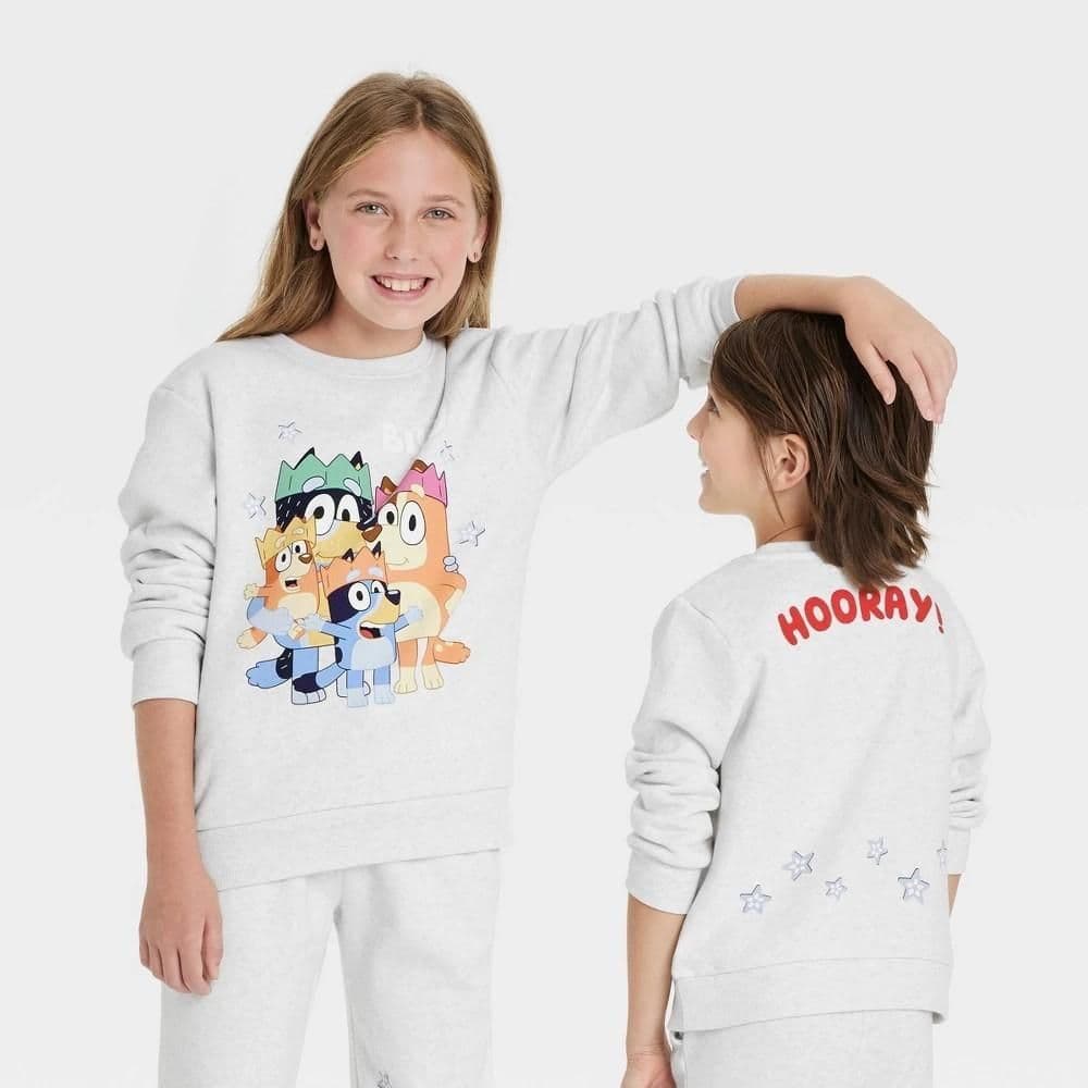 #5425 Medium Kids' Bluey Family Pullover Sweatshirt - Heather Gray - Default