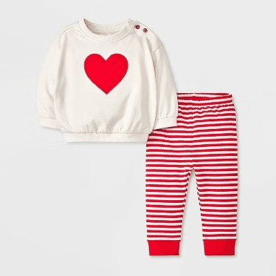 #8014 Newborn Baby Heart Fleece Set - Cat & Jack Cream - Default