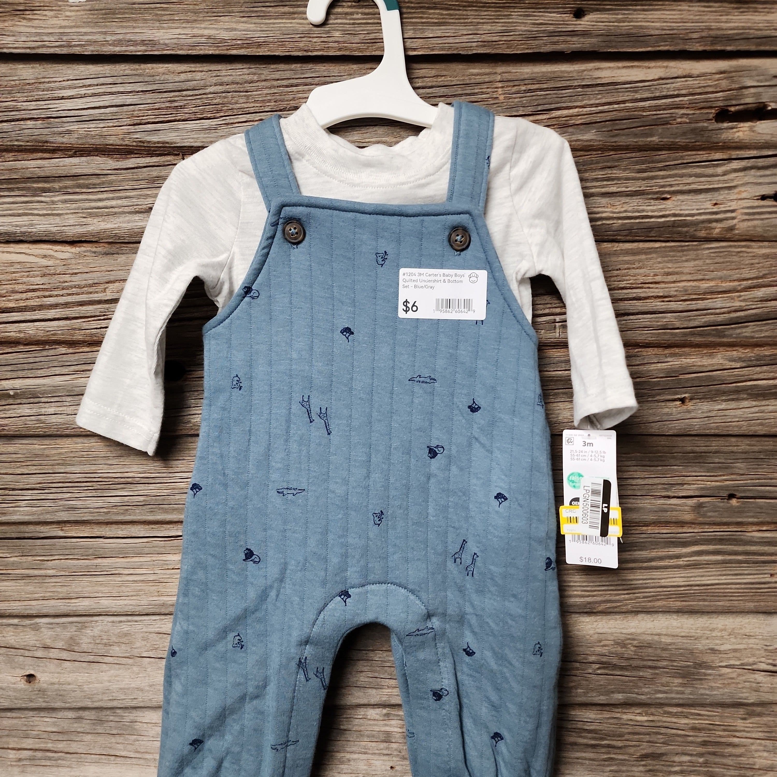 #1204 3M Carter's Baby Boys' Quilted Undershirt & Bottom Set - Blue/Gray - Default