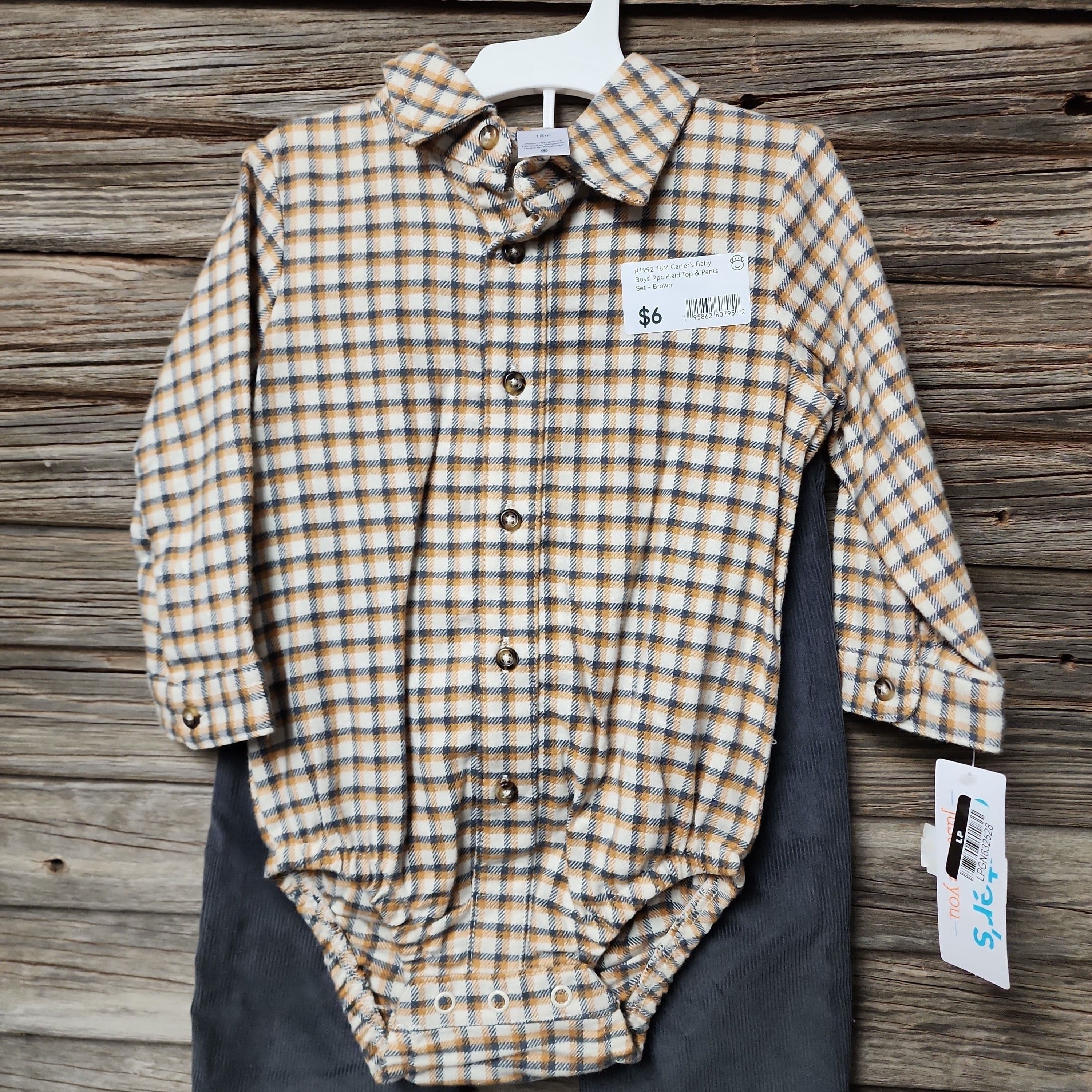 #1992 18M Carter's Baby Boys' 2pc PlaidTop & Pants Set - Brown - Default
