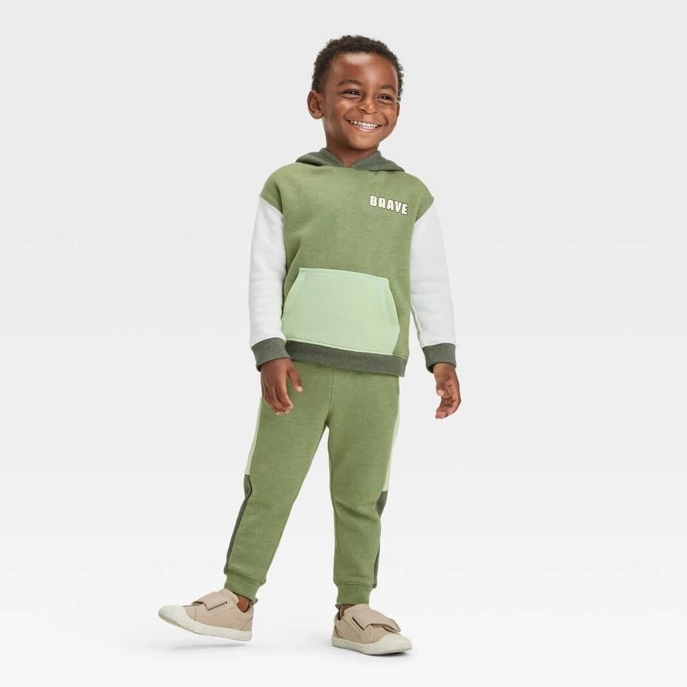 #8982 4T Toddler Boys' Colorblock Fleece Pullover and Bottom Set - Cat & Jack Olive Green - Default