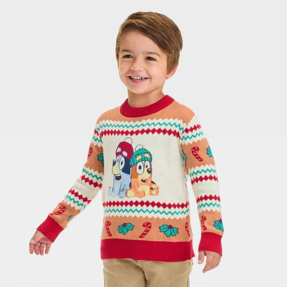 #1832 12M Toddler Boys' Bluey Bingo Christmas Sweater - Ivory - Default
