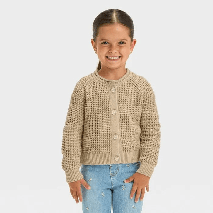 #4590 4T Toddler Girls' Crop Waffle Stitch Cardigan - Cat & Jack Brown - Default