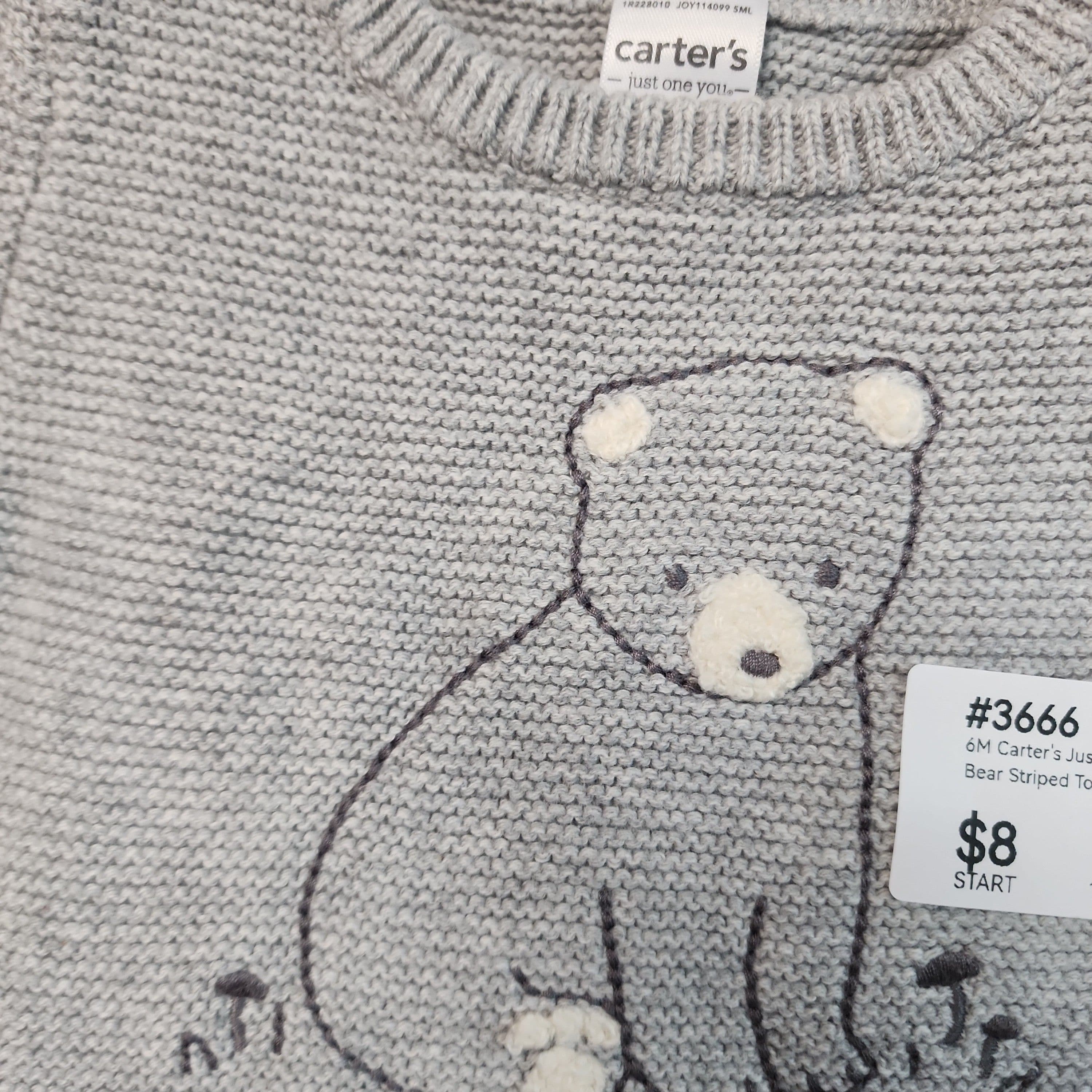 #3666 6M Carter's Just One You Baby Boys' Bear Striped Top & Bottom Set - Gray - Default - Thumbnail 2