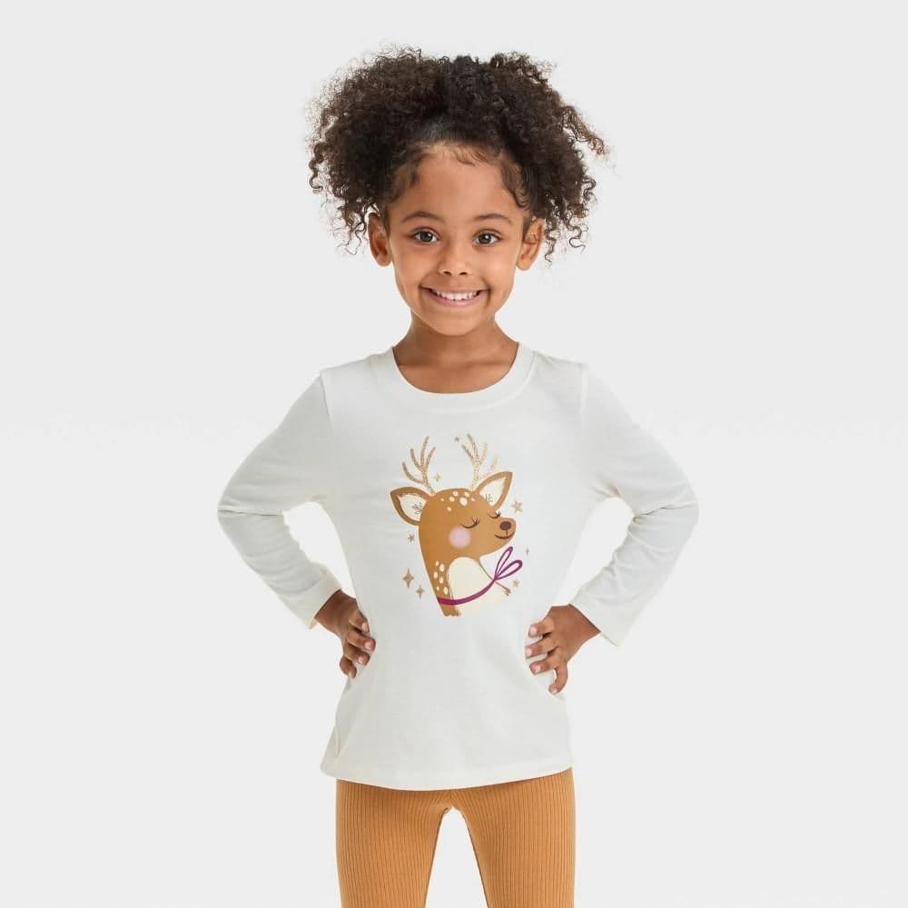 #3046 4T Toddler Girls' Long Sleeve Sweet Dear GraphicT-Shirt - Cat & Jack Cream - Default