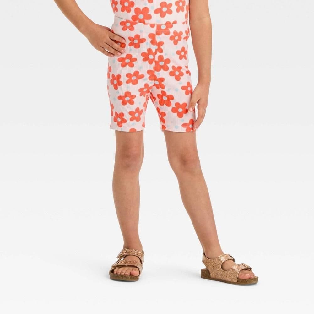 #4462 3T Toddler Girls' Floral Ribbed Bike Shorts - Cat & Jack Pink - Default