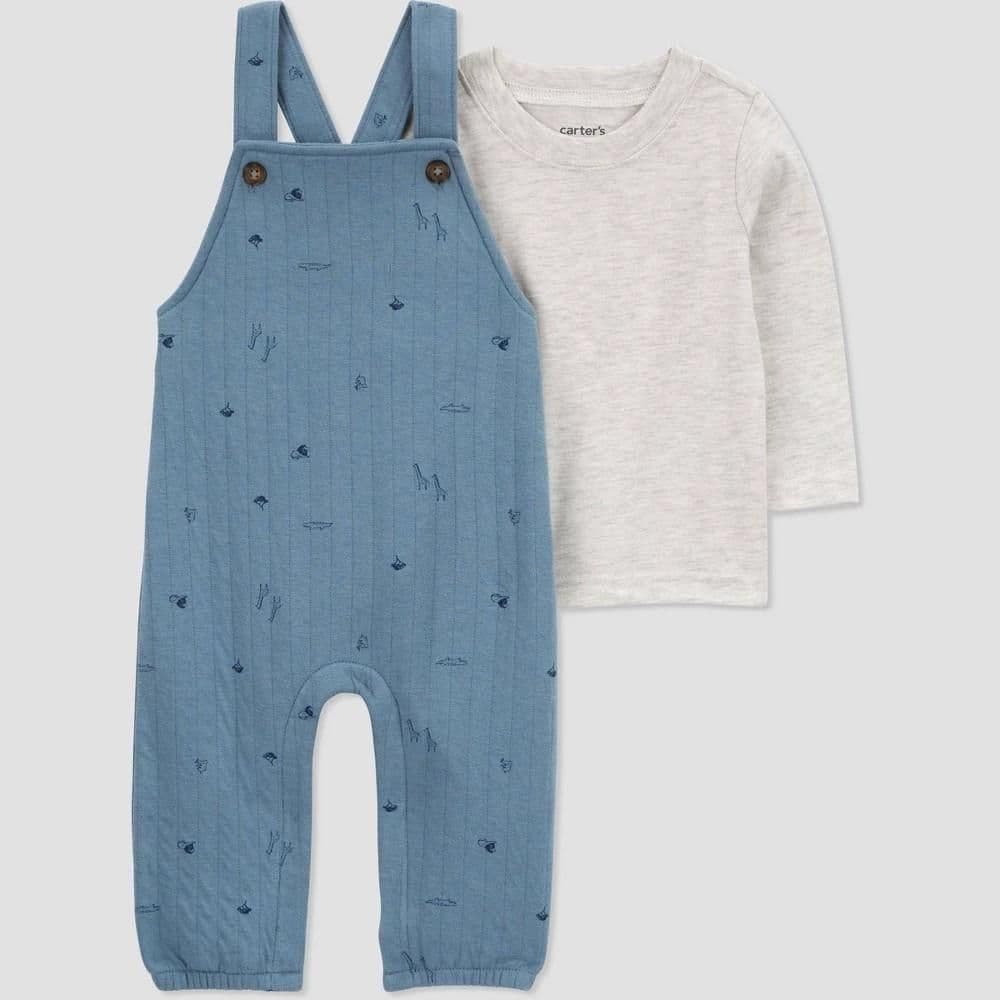 #1032 Newborn Carter's Baby Boys' Quilted Undershirt & Bottom Set - Blue/Gray - Default
