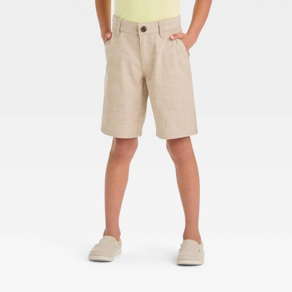 #4826 Size 7 Boys' Chambray 'At the Knee' Chino Shorts - Cat & Jack Beige - Default