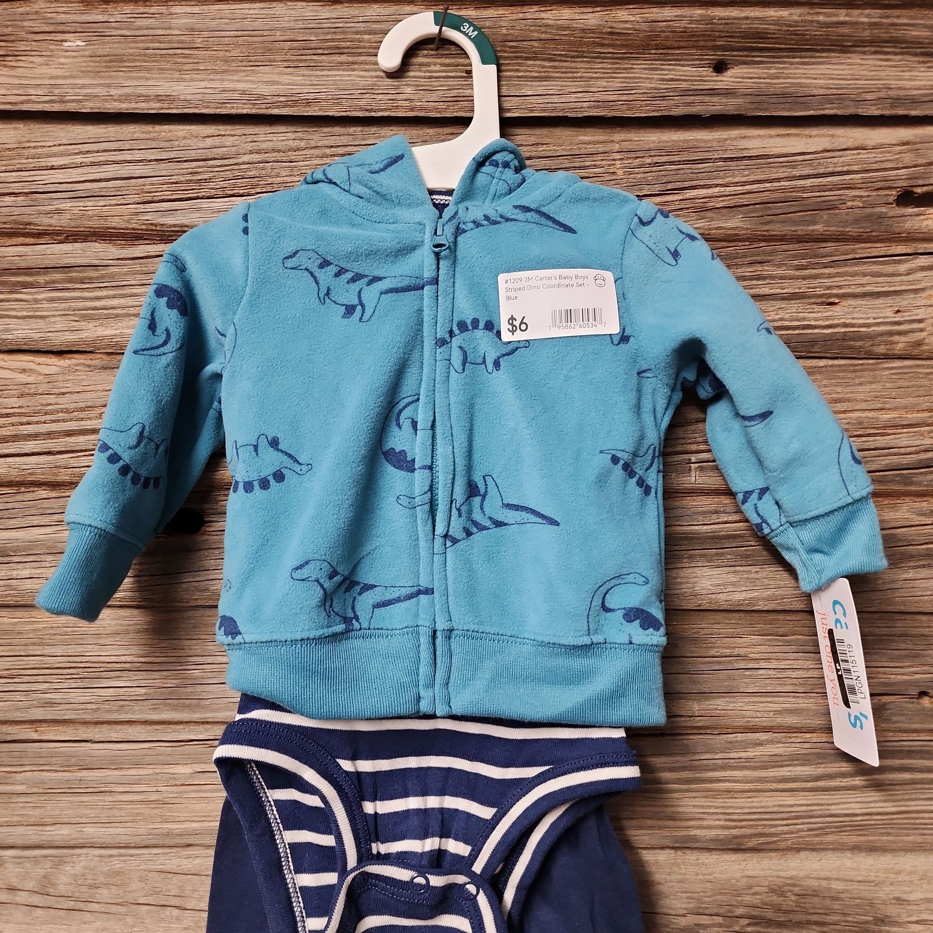 #1209 3M Carter's Baby Boys' Striped Dino Coordinate Set - Blue - Default