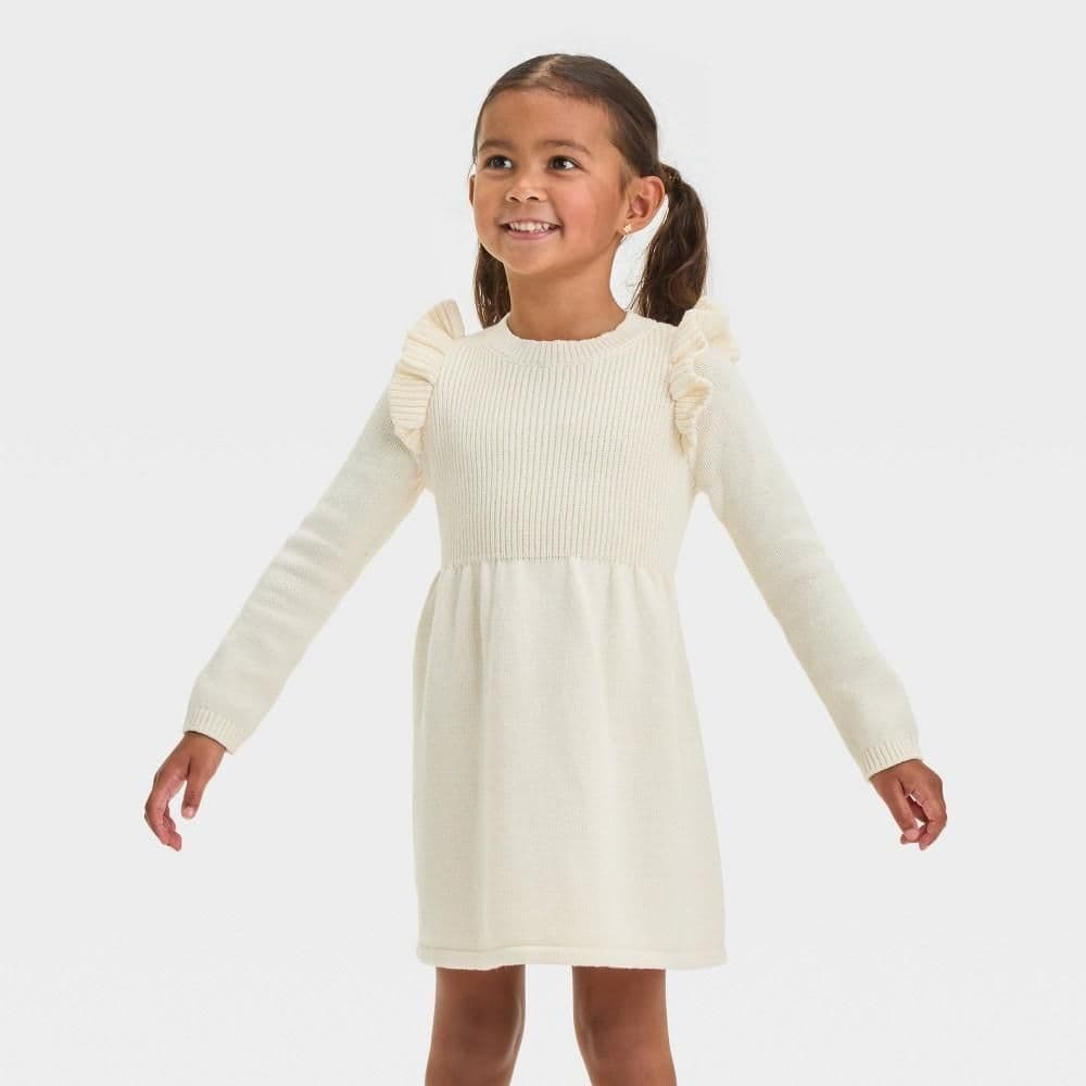 #4312 2T Toddler Girls' Solid Ribbed Sweater Dress - Cat & Jack Oatmeal - Default