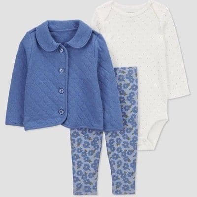 #1057 Newborn Carter's Baby Girls' FloralTop & Bottom Set - Blue - Default
