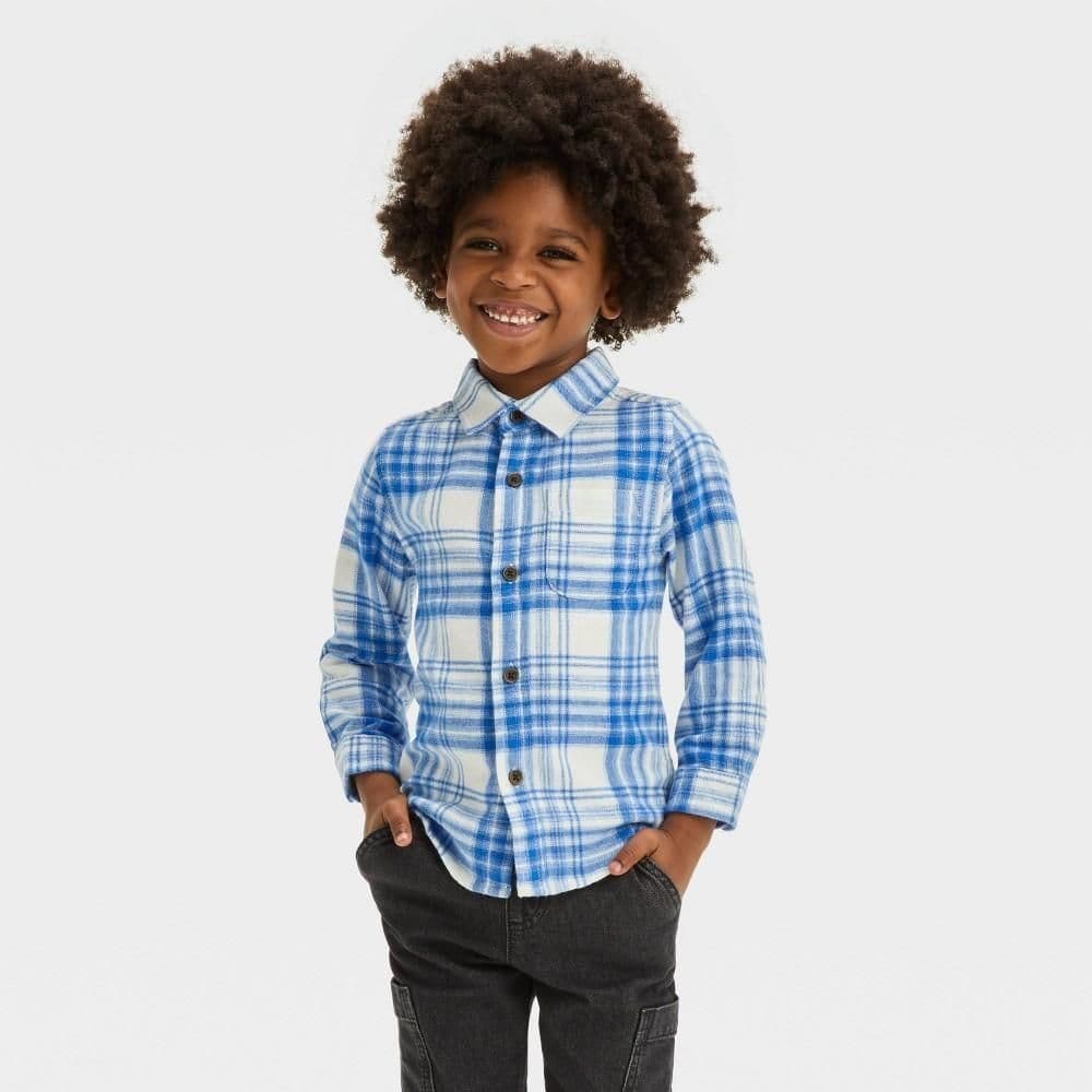 #8992 4T Toddler Boys' Long Sleeve Flannel Shirt - Cat & Jack Blue - Default