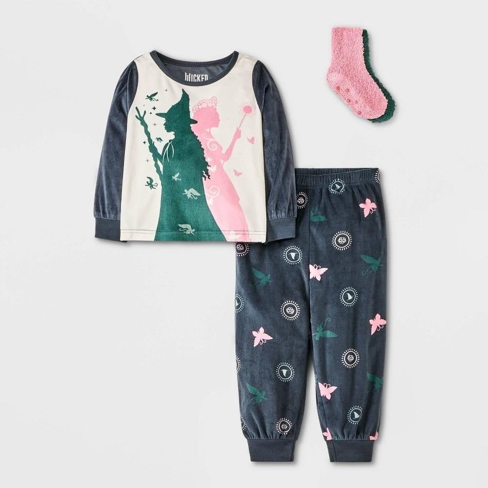 #4425 3T Toddler Girls' 2pc Wicked Bunny Fleece with Socks Pajama Set - White - Default