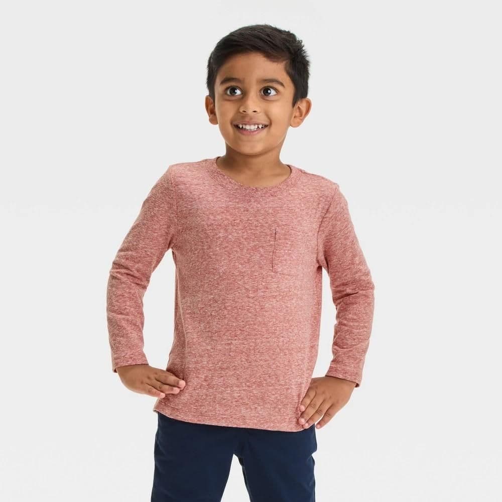 #8996 4T Toddler Boys' Long Sleeve Jersey Pocket T-Shirt - Cat & Jack Dark Orange - Default