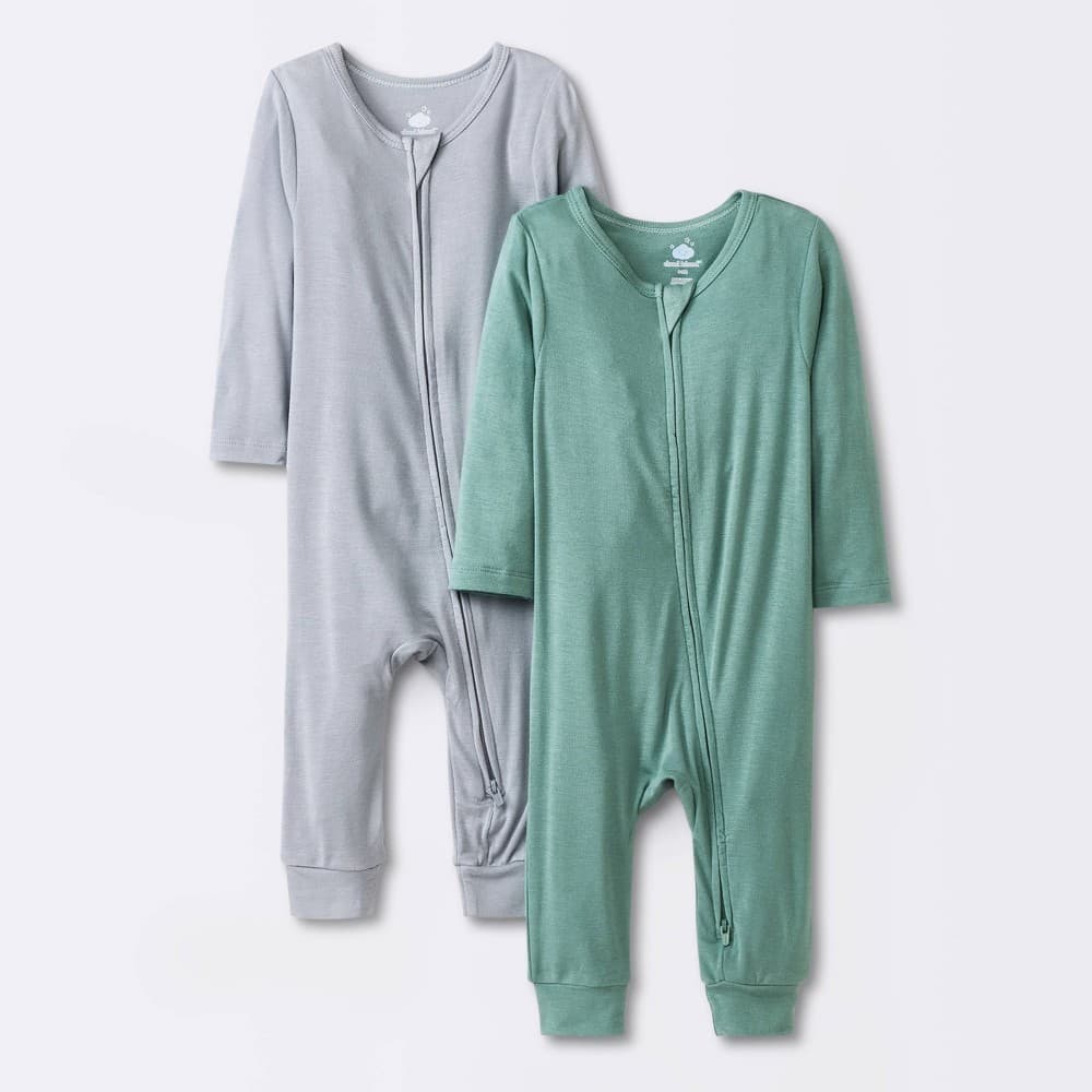 #3519 0-3M Baby Boys' 2pk Modal Blend Romper - Cloud Island Green - Default
