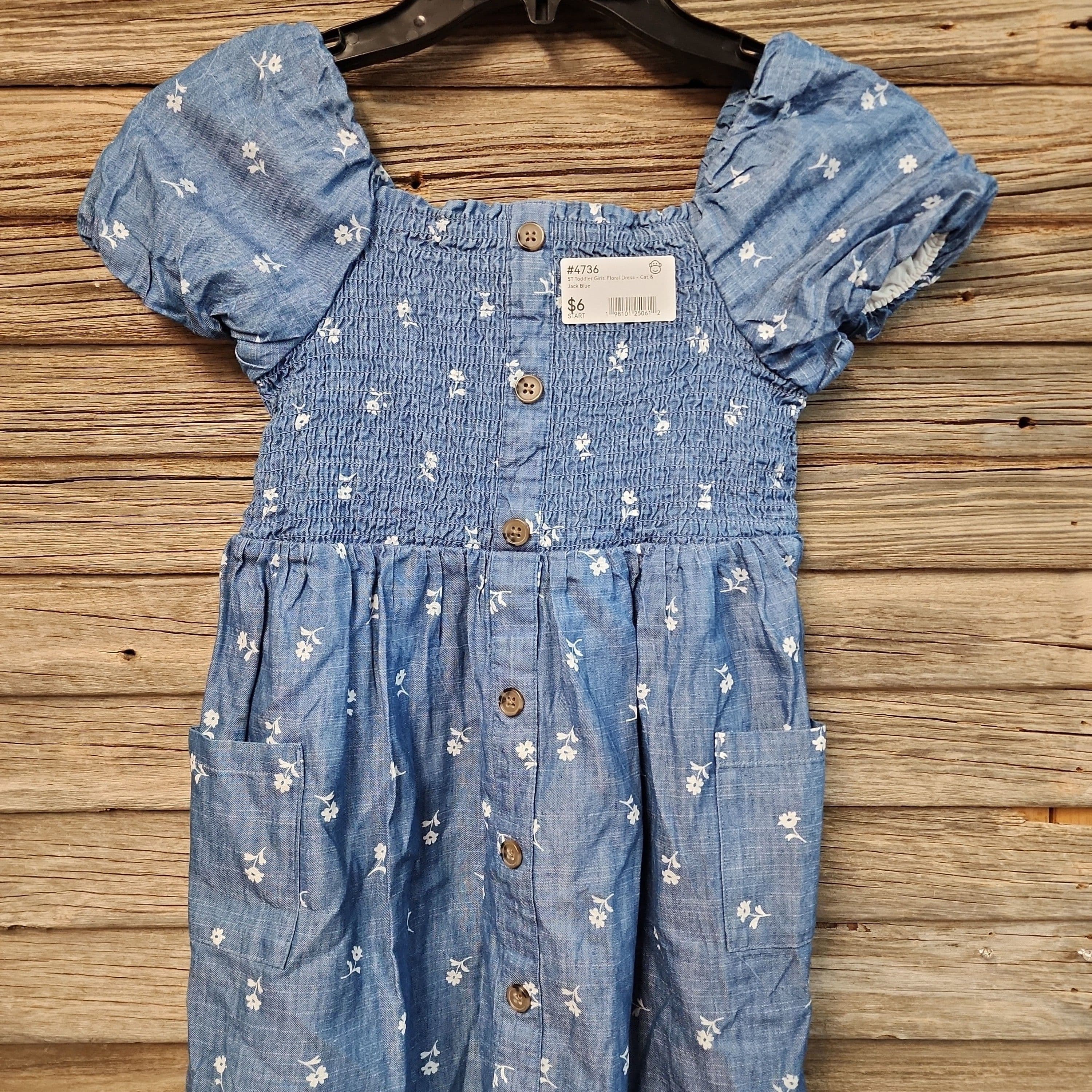 #4736 5T Toddler Girls' Floral Dress - Cat & Jack Blue - Default