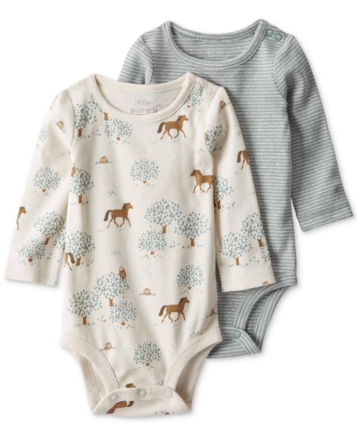 #8106 3M Little Planet by Carter's Organic Baby Boys' 2pk Horses Bodysuit - Cream/Green - Default
