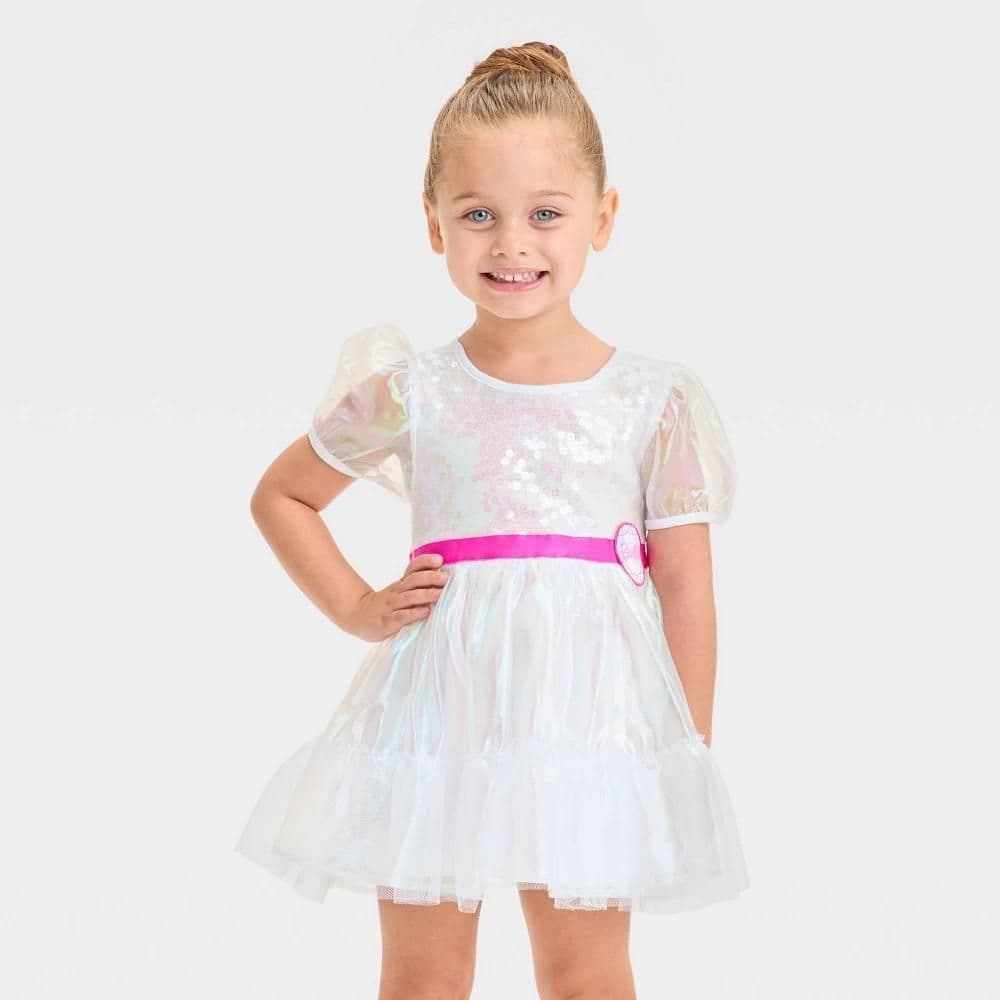 #3048 4T Toddler Girls' Mattel Barbie Dream Closet 1990 Inspired "Crystal Barbie"Tulle Dress - White - Default