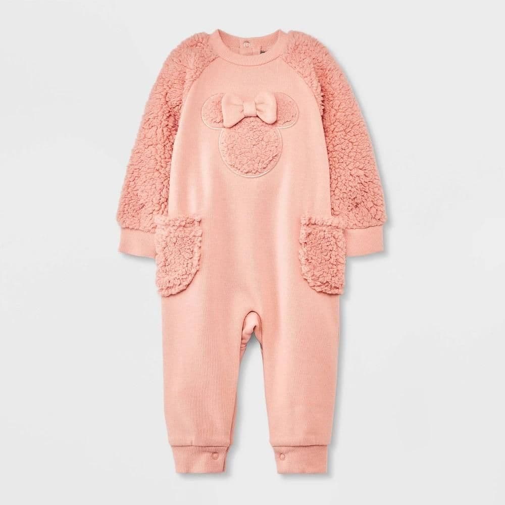 #8204 6-9M Baby Girls' Minnie Mouse Faux Shearling Romper - Pink - Default
