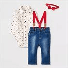 #8055 0-3M Baby Boys' Heart Printed Suspender Top & Bottom Set - Cat & Jack Blue - Default
