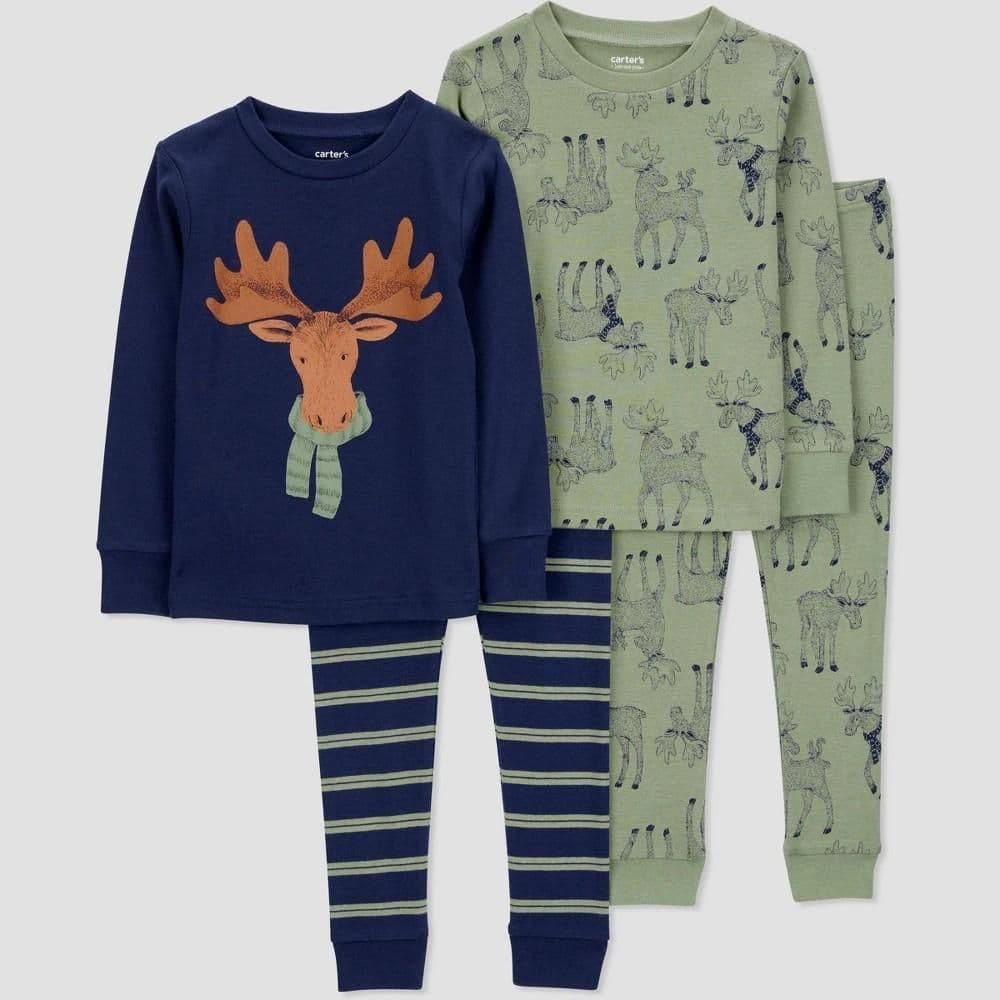#4038 18M Carter's Just One You Toddler Boys' 4pc Long Sleeve Moose Pajama Set - Green/Blue - Default