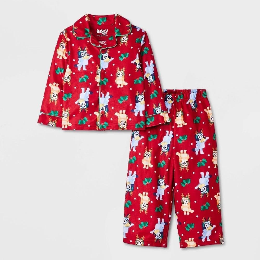 #2628 3T Toddler Boys' Bluey Christmas Coat Pajama Set - Red - Default